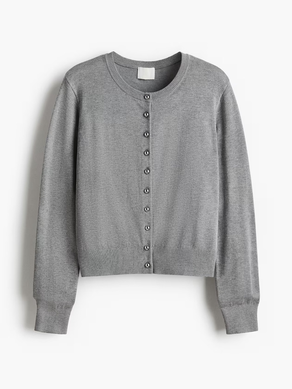 Gray Crewneck Silver Ball Button Cardigan Sweater